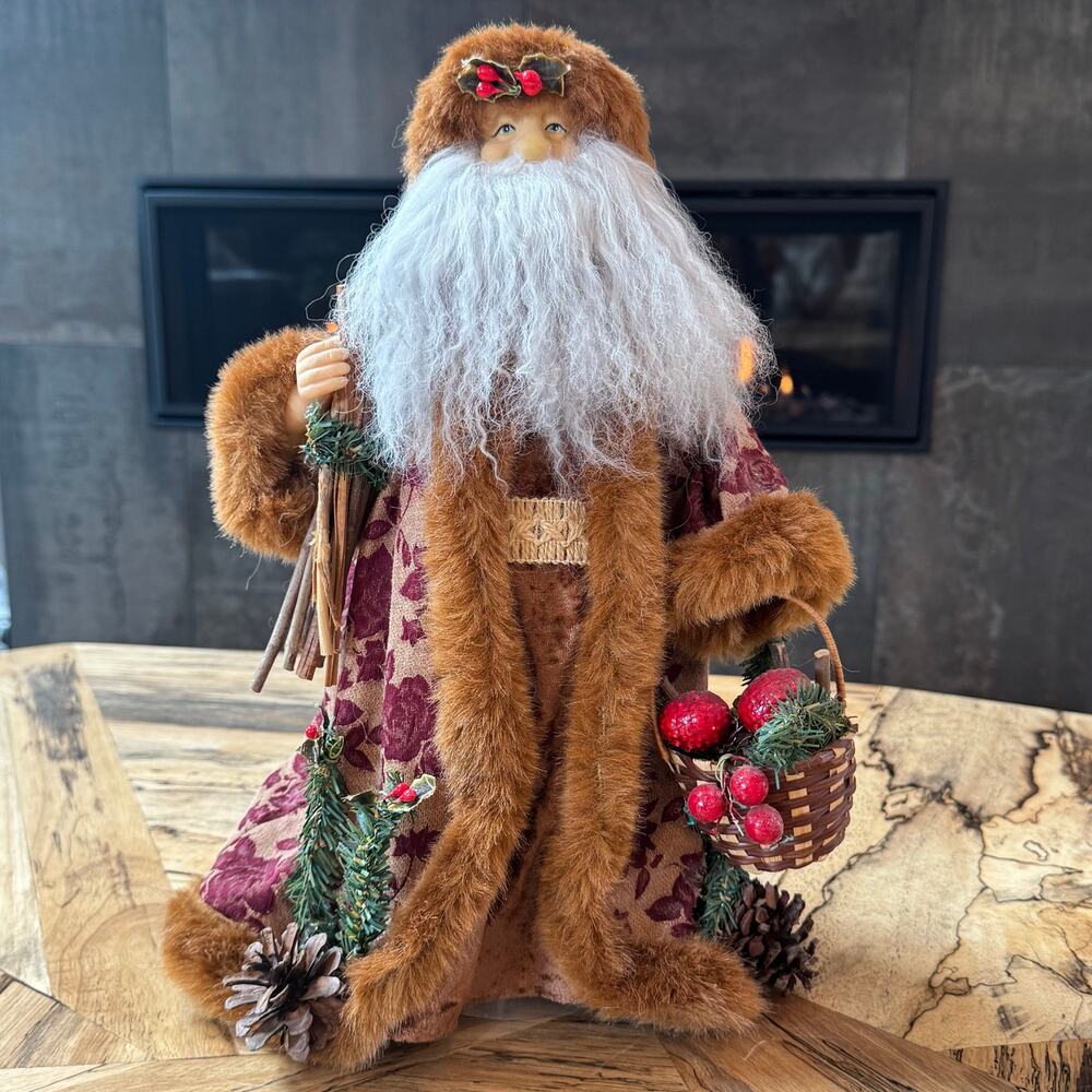 Vintage Woodland Santa Claus Tree Topper Figurine 15" Old World Father Christmas